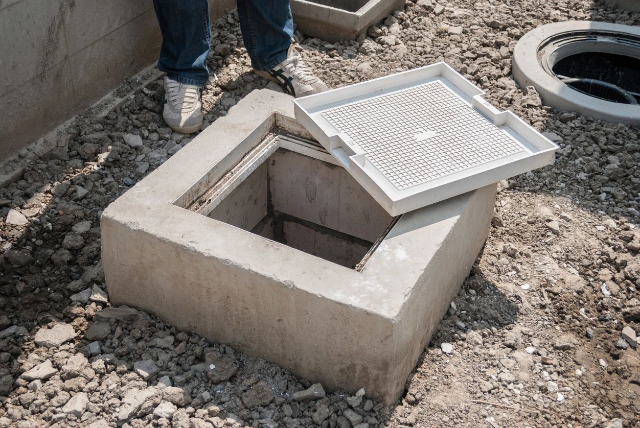 A concrete box with a lid on top of it.